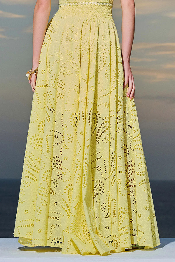 Embroidered Two-Piece Set with Long High-Waist Pocket Skirt