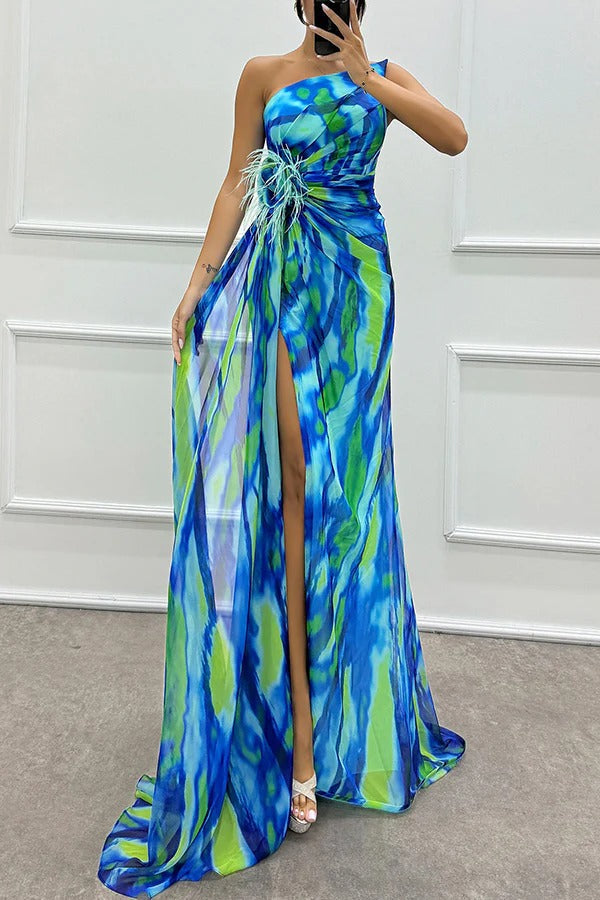 Naomi Vibrant Print Maxi Dress, One-Shoulder Cut