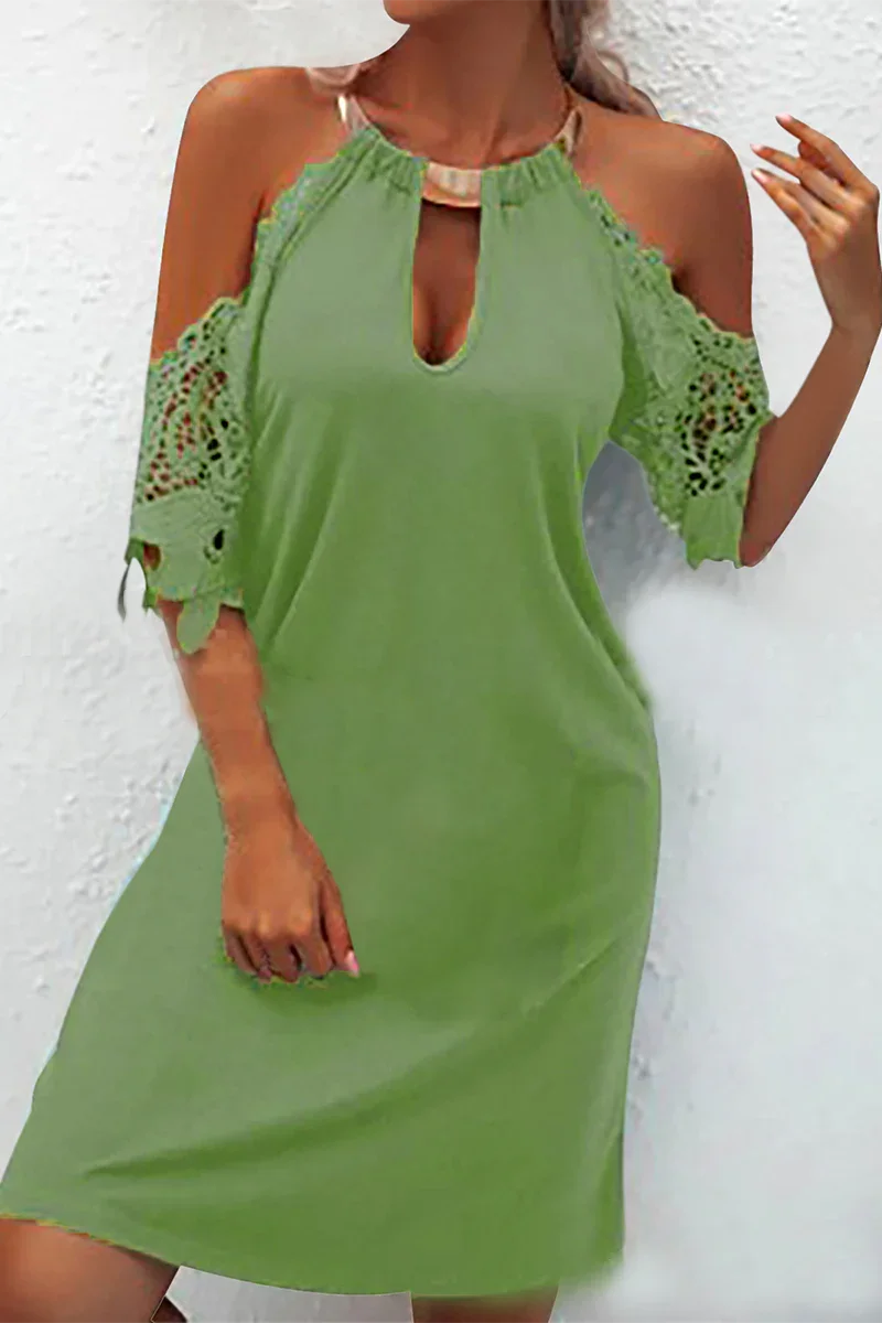 Naila Solid Lace Dress with Metal Accents