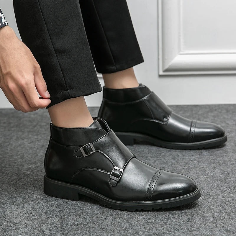 Levi Faux Leather Double Buckle Adjustable Casual Boots