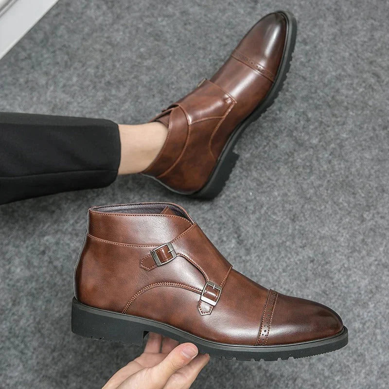 Levi Faux Leather Double Buckle Adjustable Casual Boots