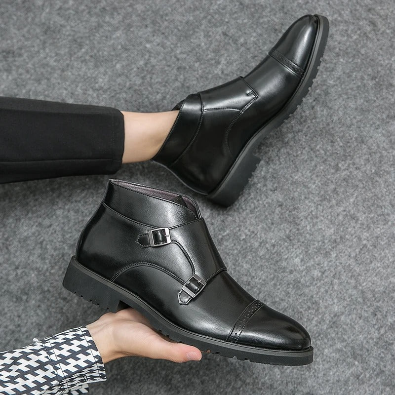 Levi Faux Leather Double Buckle Adjustable Casual Boots