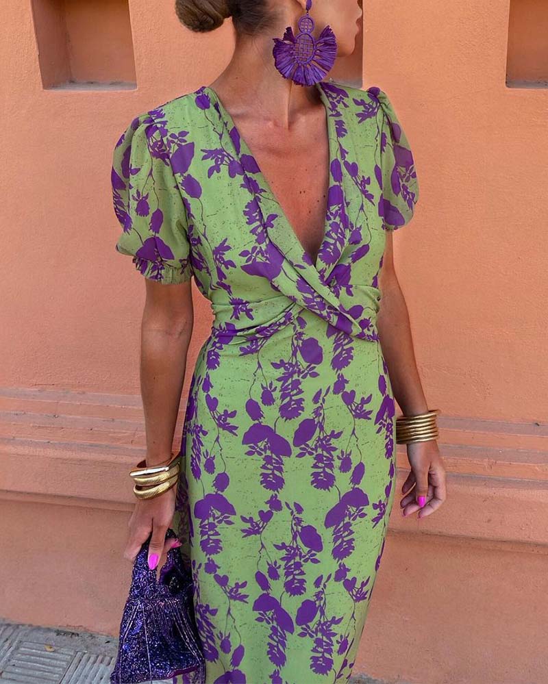 Sonya Flowing V-Neck Midi Dress for Brunch and Evenings