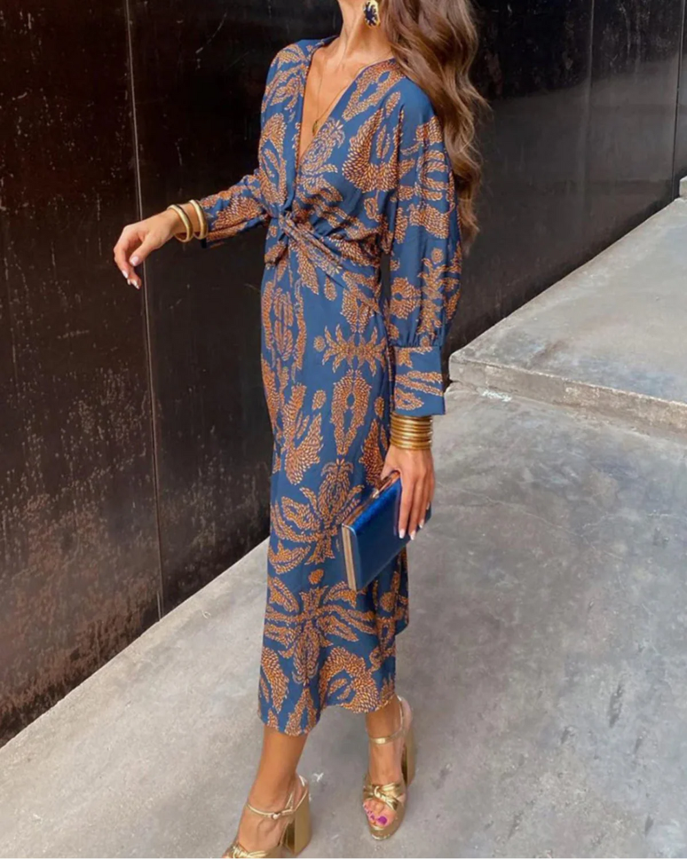 Brenda Long Sleeve Midi Party Dress