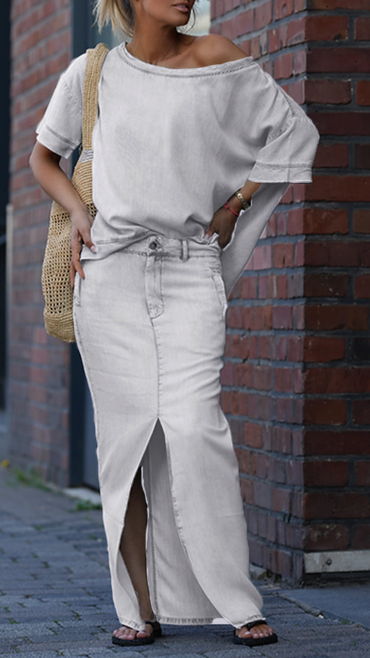 Amora Relaxed-Fit Cotton Denim Two-Piece Outfit Set