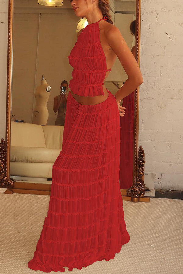 Convertible Drawstring Maxi Skirt with Vintage Pleats