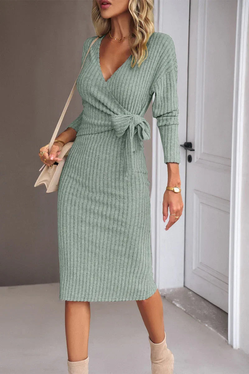 Eliana Elegant Solid V-Neck A-Line Flare Dress for Summer