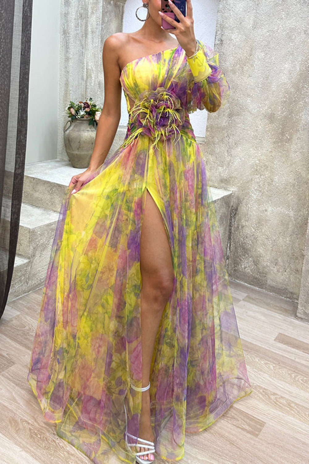 Janie One-Shoulder Floral Dress