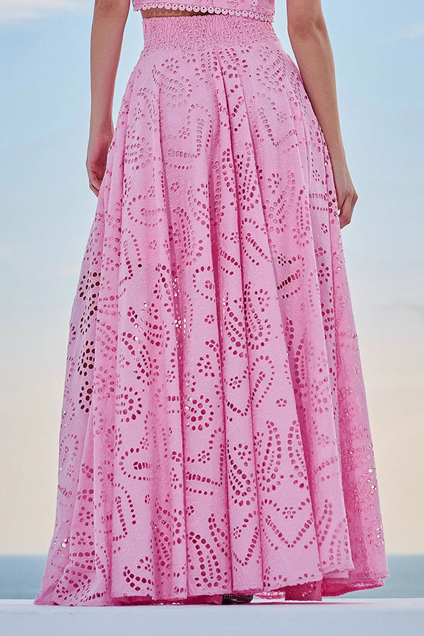 Embroidered Two-Piece Set with Long High-Waist Pocket Skirt