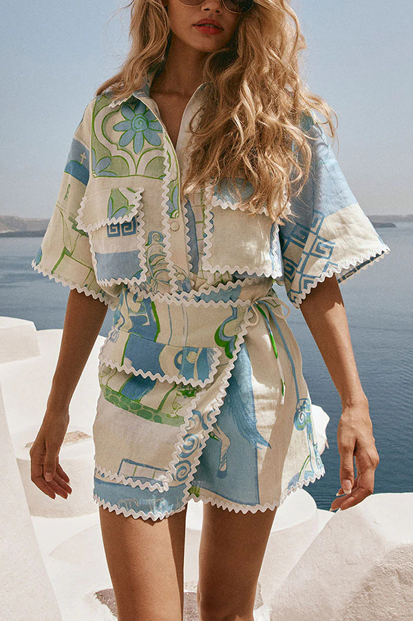 Pierre Print Shirt & Wrap Mini Skirt Set