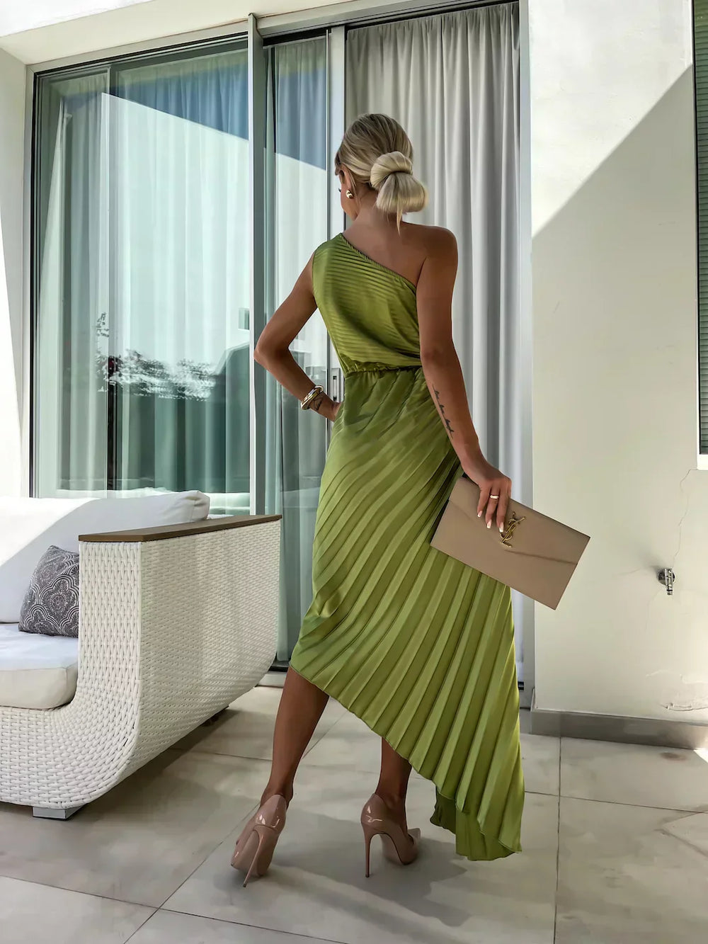 Lizbeth Romantic Floral One-Shoulder Occasion Dress