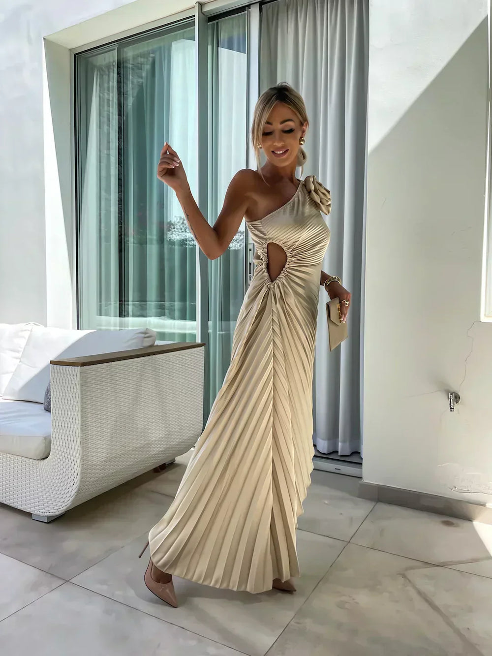 Lizbeth Romantic Floral One-Shoulder Occasion Dress