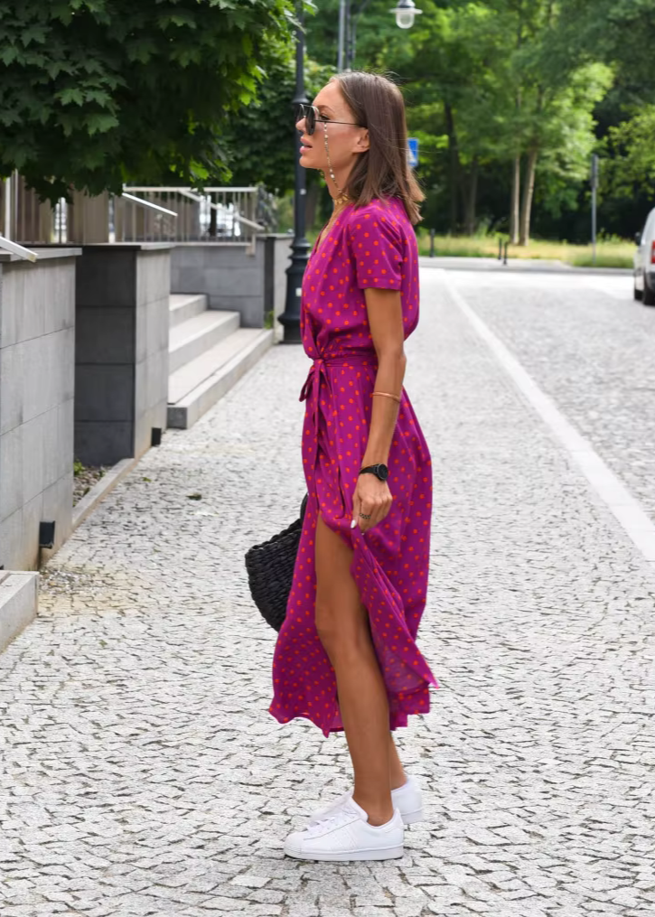 Elianne Floral Wrap Summer Dress with V-Neck and Side Slit