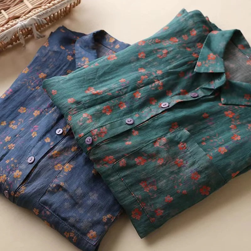 Maribel Half-Placket Button Blouse with Relaxed Fit
