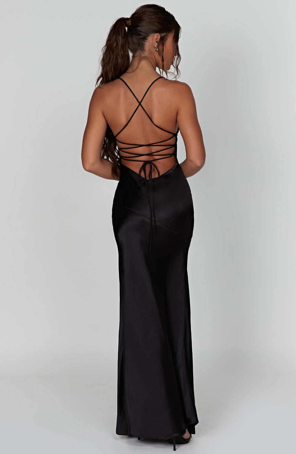 Meliva Sultry High-Slit Satin Maxi Dress for Evenings
