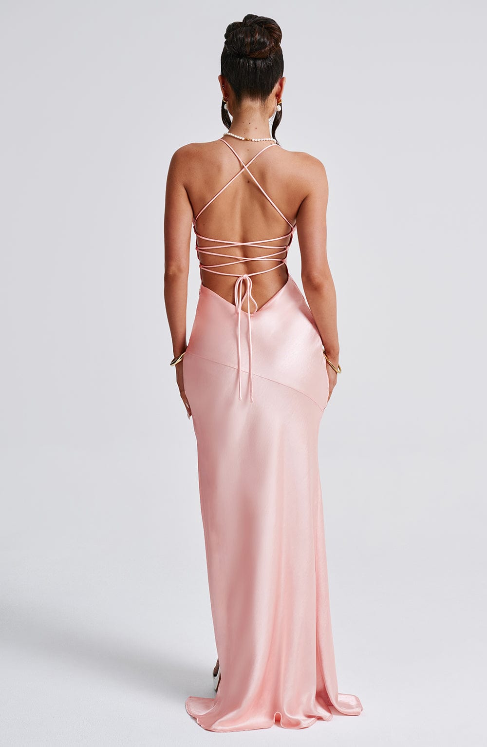Meliva Sultry High-Slit Satin Maxi Dress for Evenings