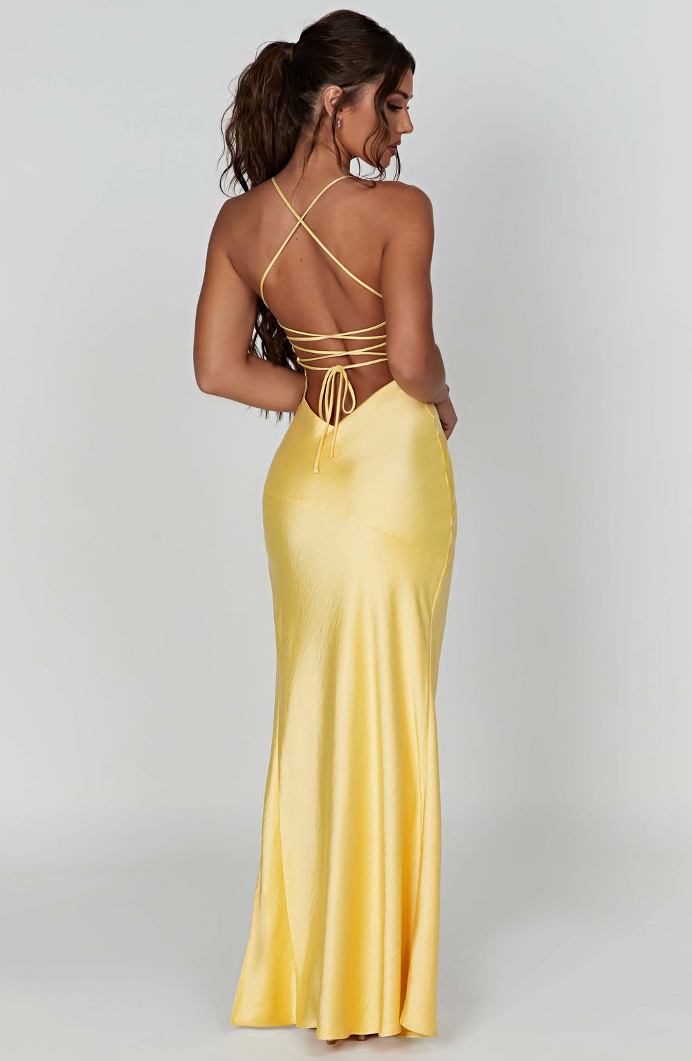 Meliva Sultry High-Slit Satin Maxi Dress for Evenings
