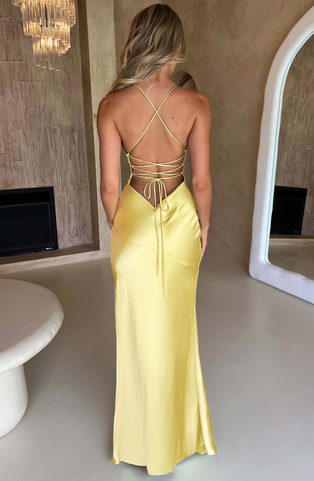 Meliva Sultry High-Slit Satin Maxi Dress for Evenings