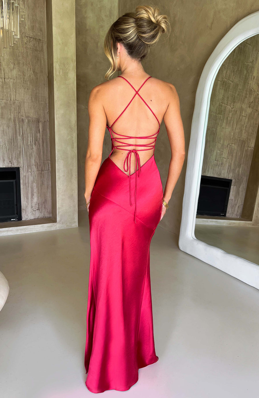 Meliva Sultry High-Slit Satin Maxi Dress for Evenings