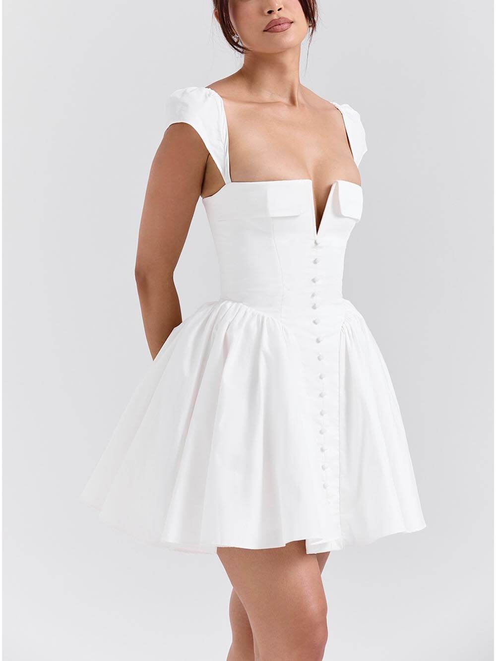 Exquisite Mini Dress Neckline Pleated Waist