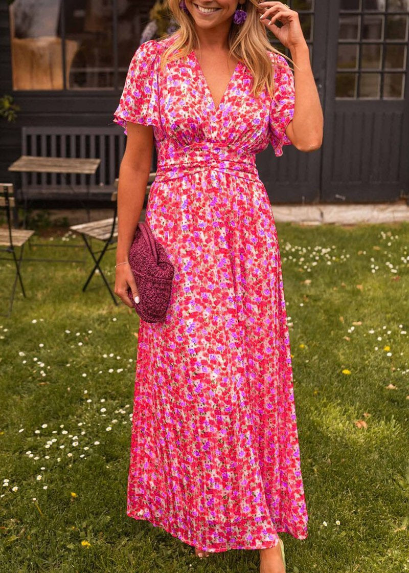 Sandie Fitted Floral Spring Dress with Flowing Skirt