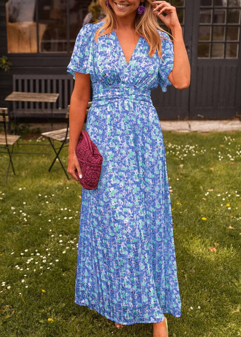 Sandie Fitted Floral Spring Dress with Flowing Skirt