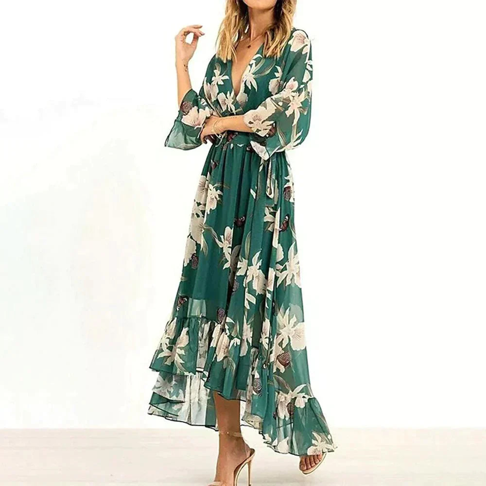 Marta Green Geometric Print Maxi Dress