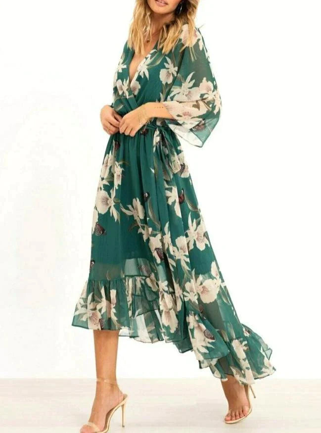 Marta Green Geometric Print Maxi Dress
