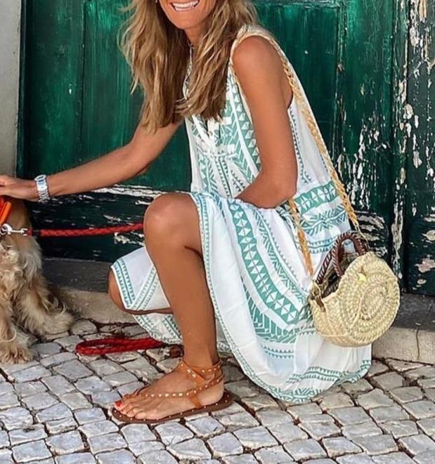 Lila Boho Printed Sleeveless Dress