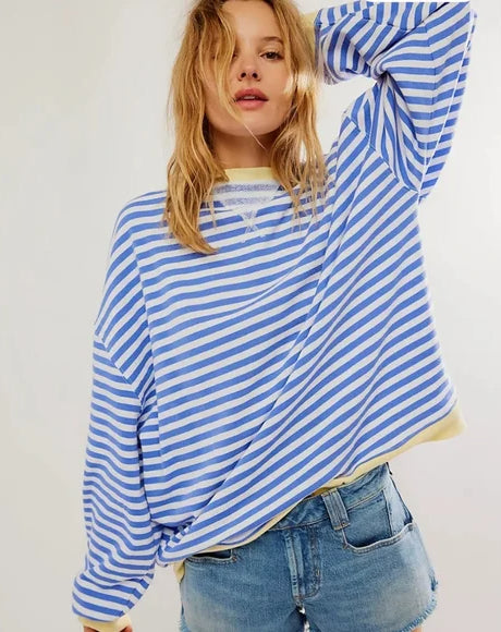 Helen Striped Oversized Sweater | Hellblau