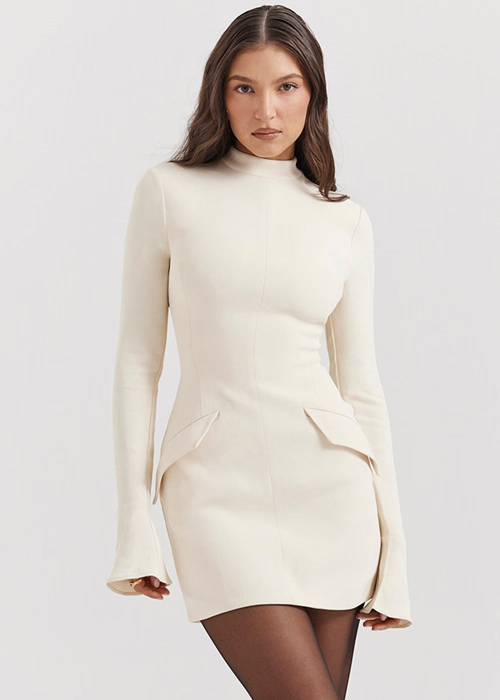Isolde Elegant High-Neck Long-Sleeve Fitted Mini Dress