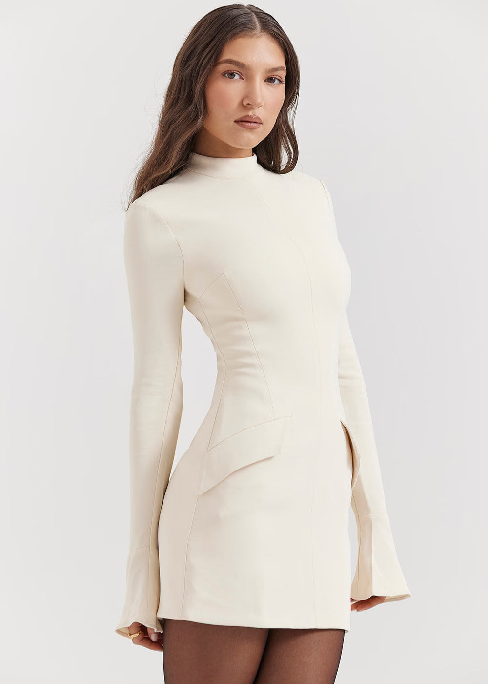 Isolde Elegant High-Neck Long-Sleeve Fitted Mini Dress
