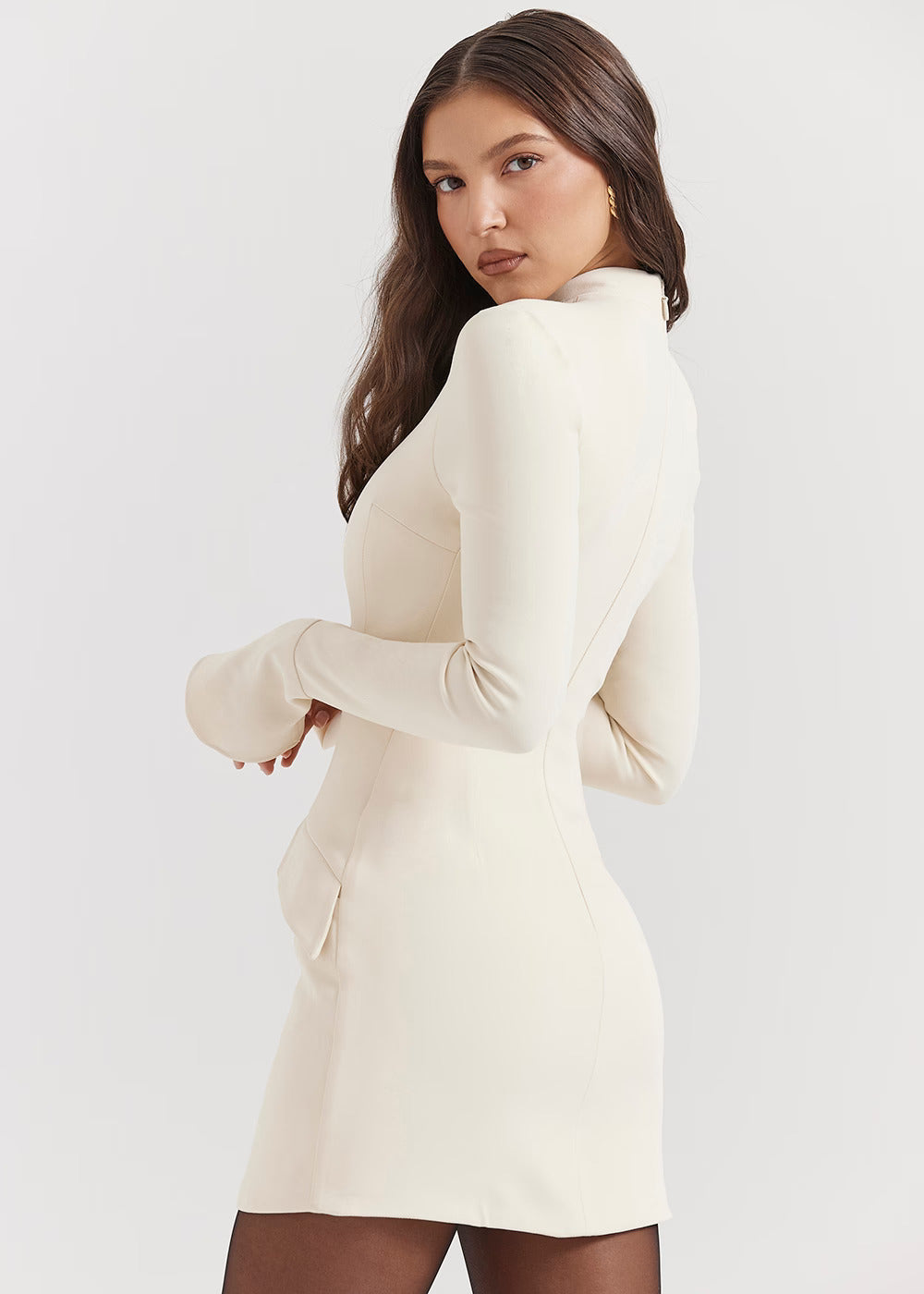 Isolde Elegant High-Neck Long-Sleeve Fitted Mini Dress