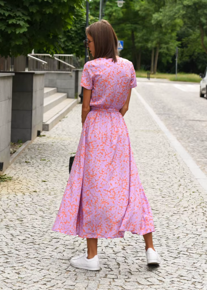 Elianne Floral Wrap Summer Dress with V-Neck and Side Slit