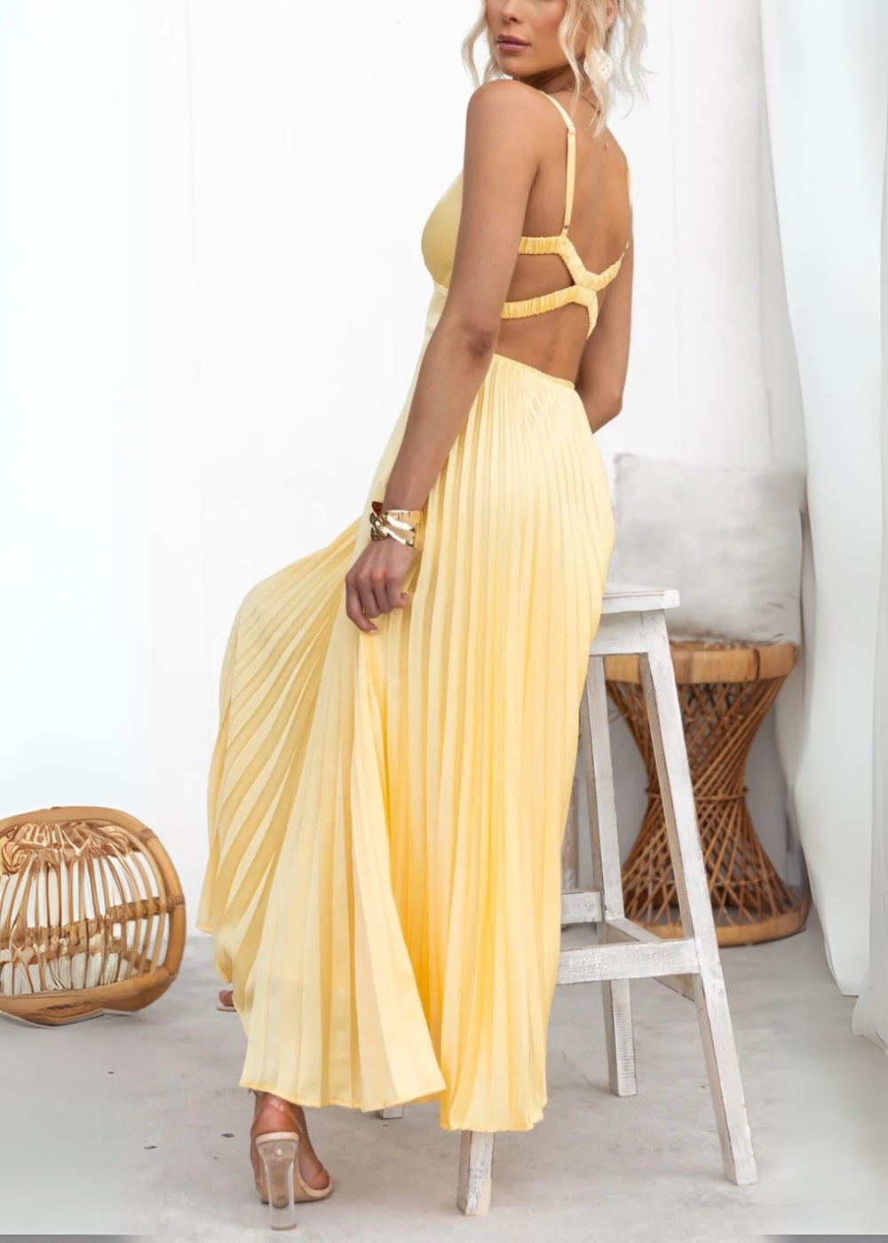 Mabel Pleated V-Neck Maxi