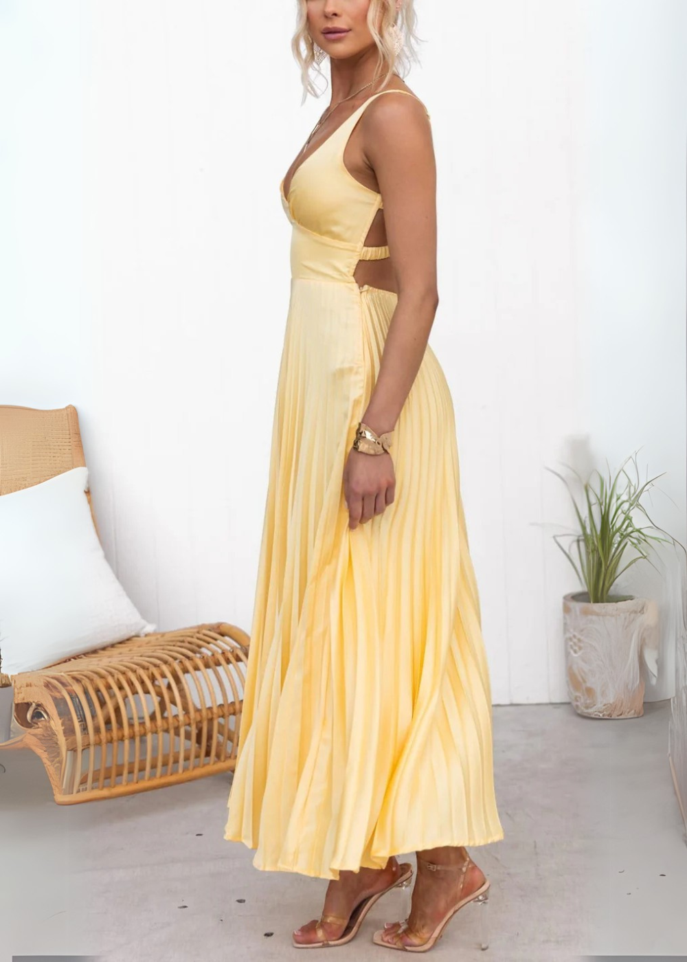 Mabel Pleated V-Neck Maxi