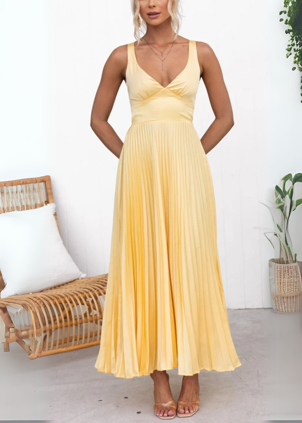 Mabel Pleated V-Neck Maxi