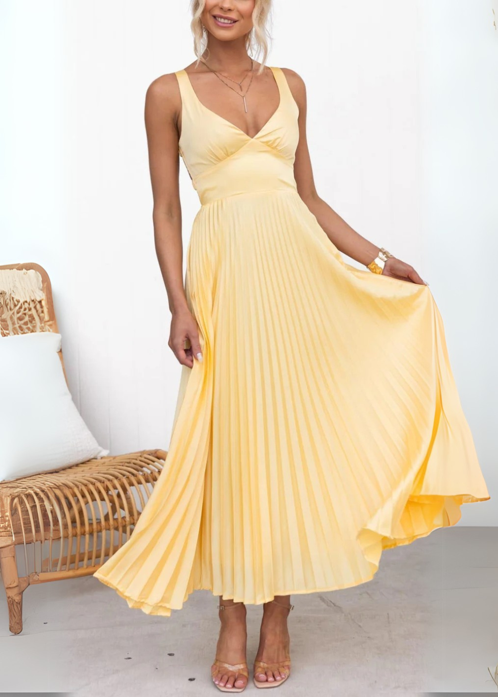 Mabel Pleated V-Neck Maxi