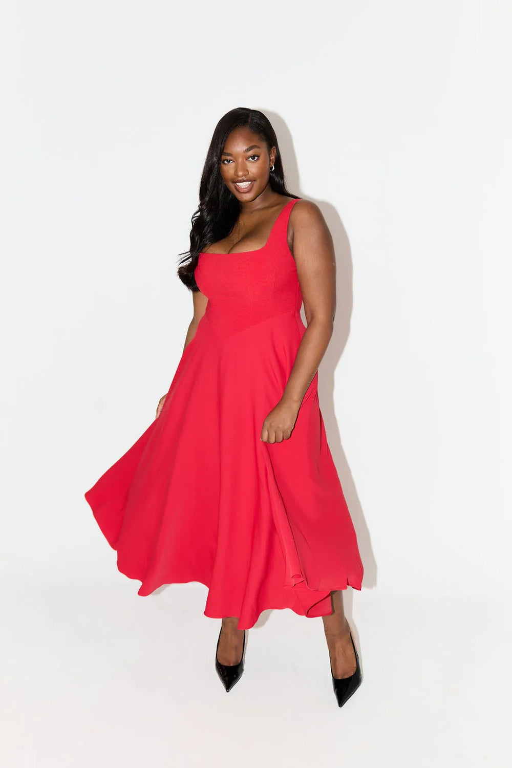 Yara-Belle High-Waist Square-Neck Midi Dress