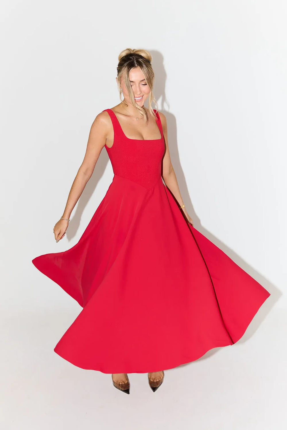 Yara-Belle High-Waist Square-Neck Midi Dress
