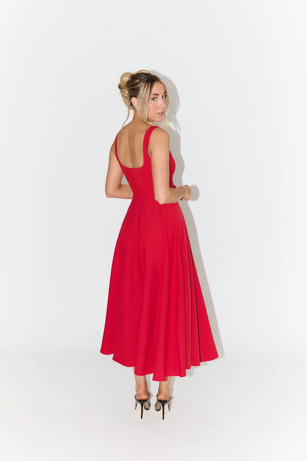 Yara-Belle High-Waist Square-Neck Midi Dress
