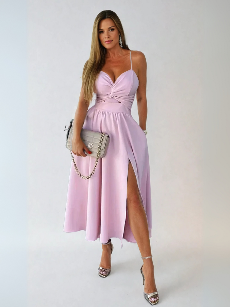 Aubrey Stretch Polyester Slit Midi Dress