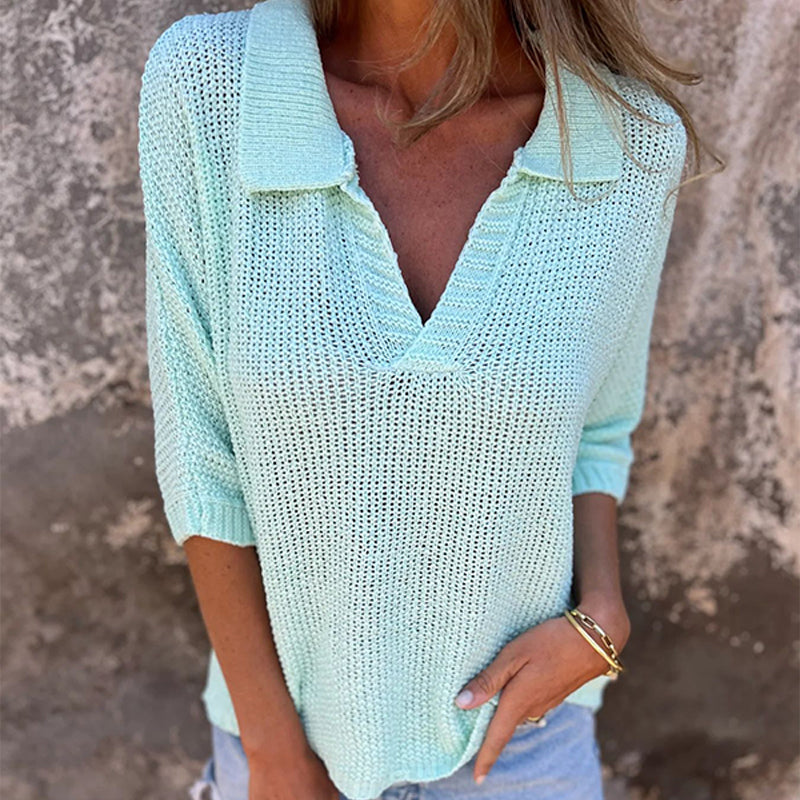 Madelyn Loose Fit V-Neck Short Sleeve Casual Blouse