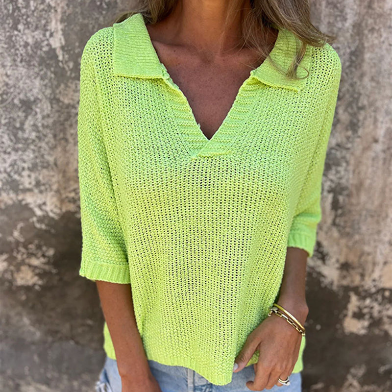 Madelyn Loose Fit V-Neck Short Sleeve Casual Blouse