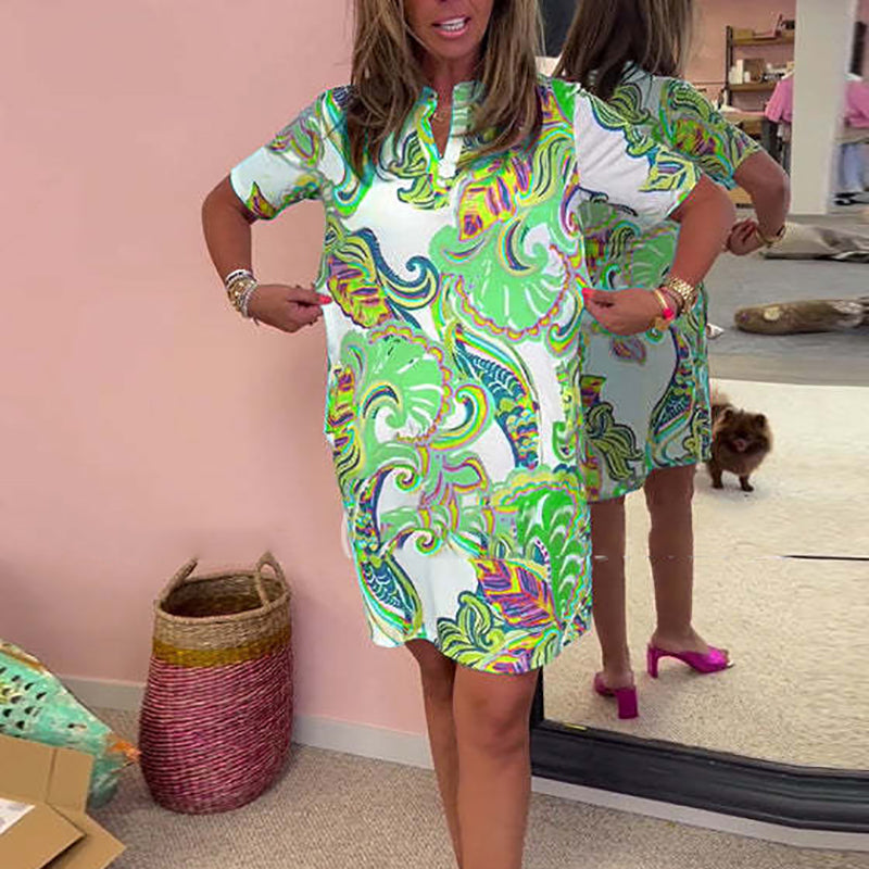 Lydia Bright Floral V-Neck Designer Dress for Women