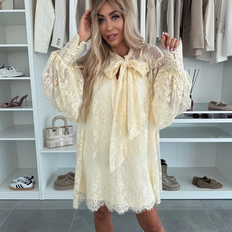 Aria Mini Dress Bow Neck Bow