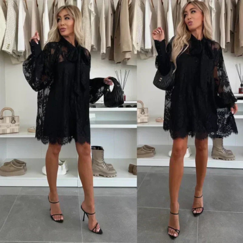 Aria Mini Dress Bow Neck Bow