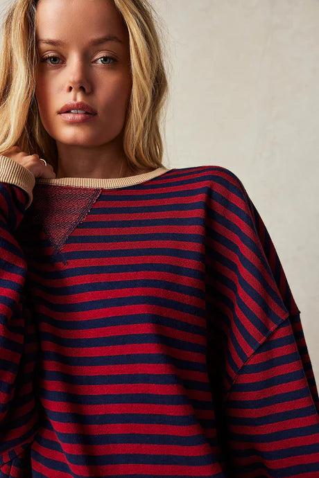 Helen Striped Oversized Sweater | Schwarz / Rot