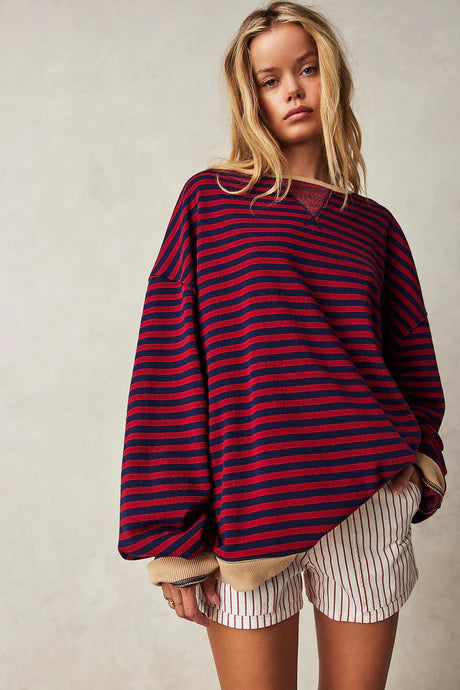 Helen Striped Oversized Sweater | Schwarz / Rot