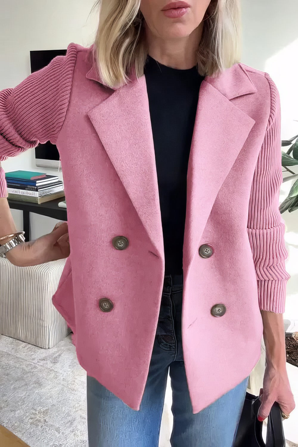 Claire Long Patchwork-Sleeve Cardigan for Everyday Wear